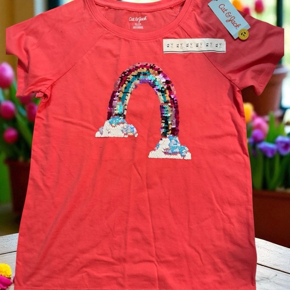 Cat & Jack Pink Short Sleeve Tee with Artistic Rainbow - Picture 1 of 1